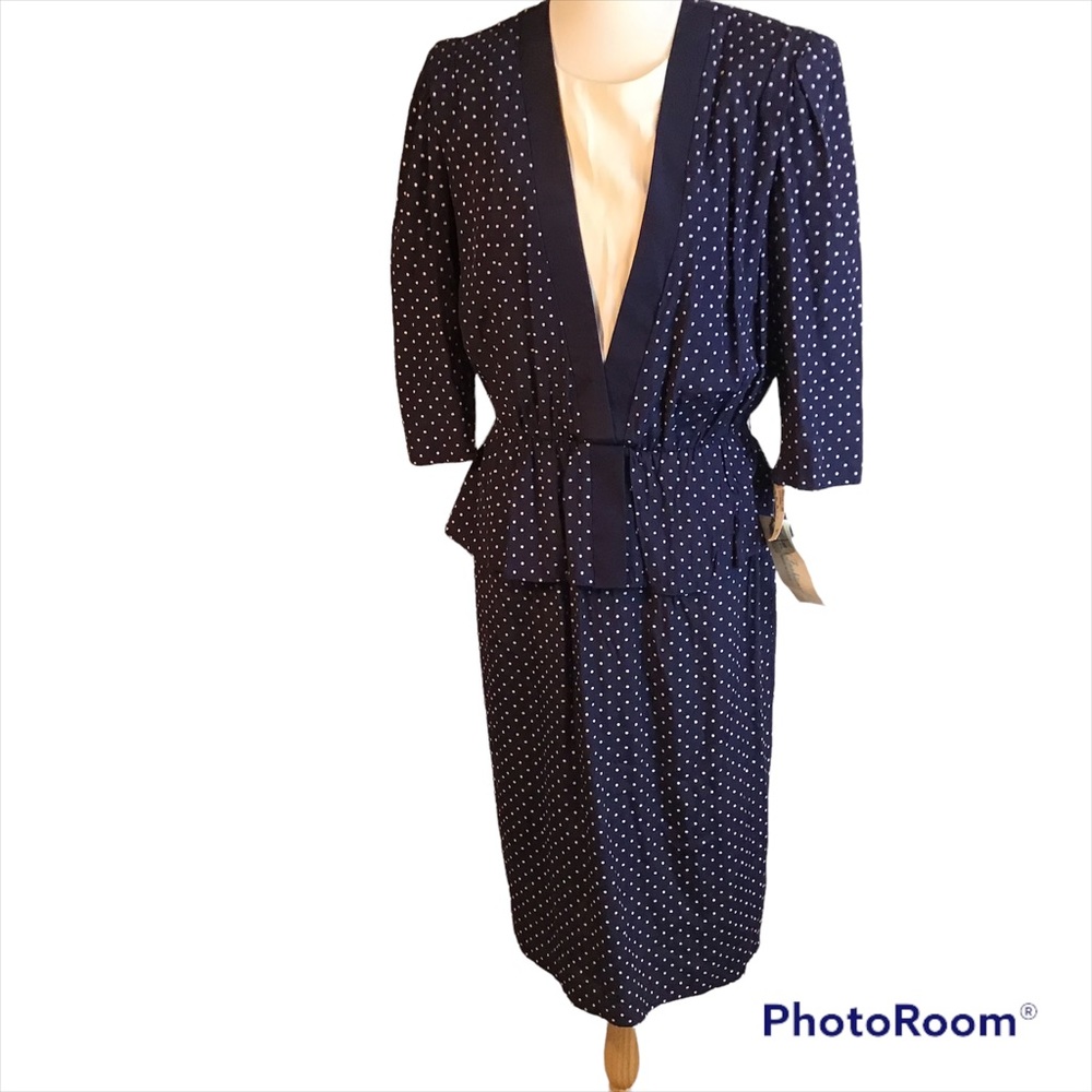 Dress 14 Dark Navy & White Dots MIDI, NWT